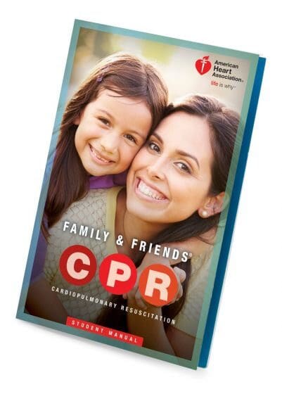 A cpr manual with a picture of a woman and child.