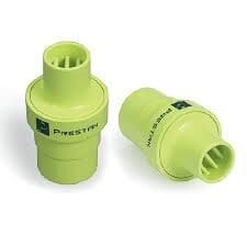 A pair of green plastic plugs with the word " pinster ".