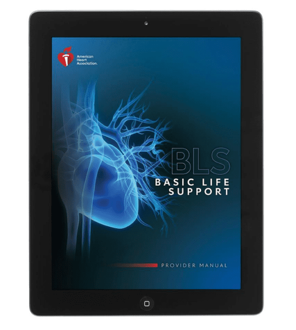 A tablet with the cover of basic life support.