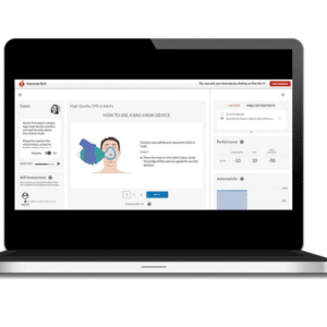 A laptop with an animated character on the screen.