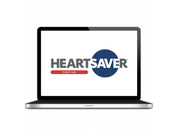 A laptop with the heartsaver logo on it.