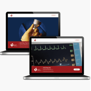 Two laptops with a picture of an ecg monitor.