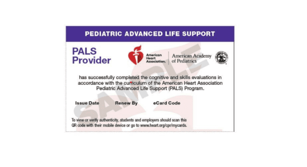 PALS Provider certification card.